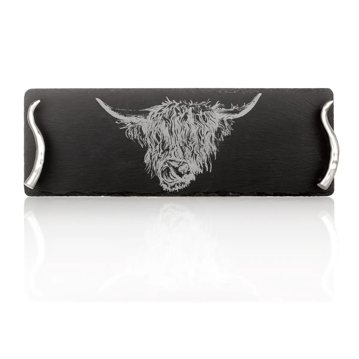 Kaeseplatte-Schottland-Highland-Cow-Rind-Messer-Wein-Set-Schiefer-Slate-007 Highland Cow - Käse & Wein Geschenkset / Schiefertablett mit Messer & Ausgießer