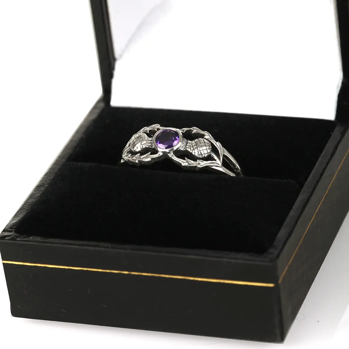 Crystal Scottish Thistle - Sterling Silber Ring mit schottischen Disteln & Kristall
