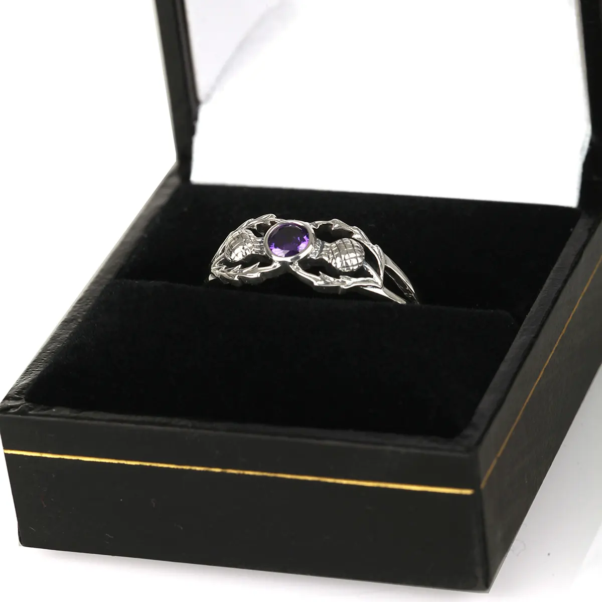 ring-schottland-outlander-keltisch-scottish-thistle-silber-012 Crystal Scottish Thistle - Sterling Silber Ring mit schottischen Disteln & Kristall