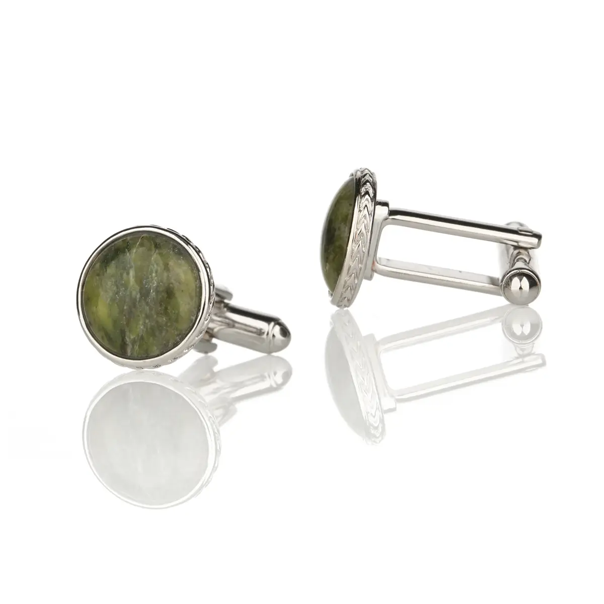 manschettenknoepfe-cufflinks-connemara-marmor-irland-silber-001 Runde Manschettenknöpfe aus Connemara Marmor mit keltischem Muster