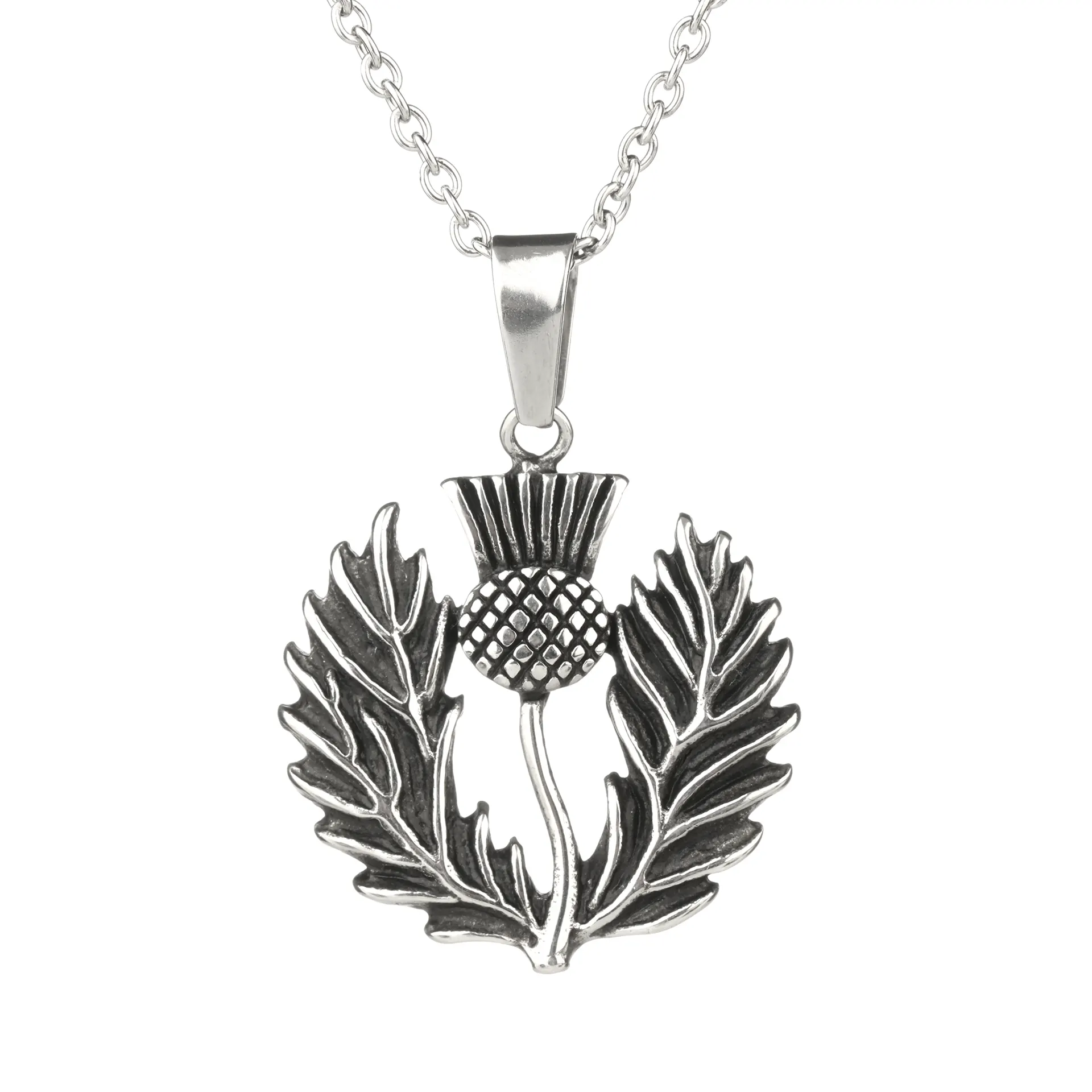 Schottische Distel - Anhhänger & Kette aus Edelstahl mit Lederband aus Schottland