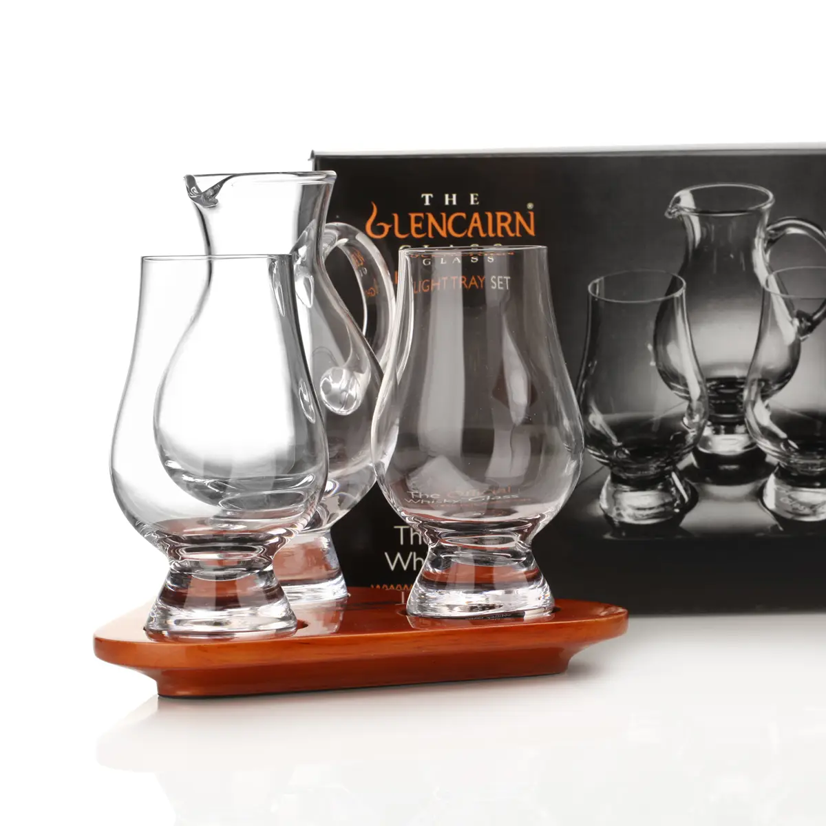 glencairn-whisky-glas-3er-set-wasser-krug-tray-005 Glencairn Flight Tray Tasting Set - 2 Whisky Gläser & Wasserkrug mit Eichentablett