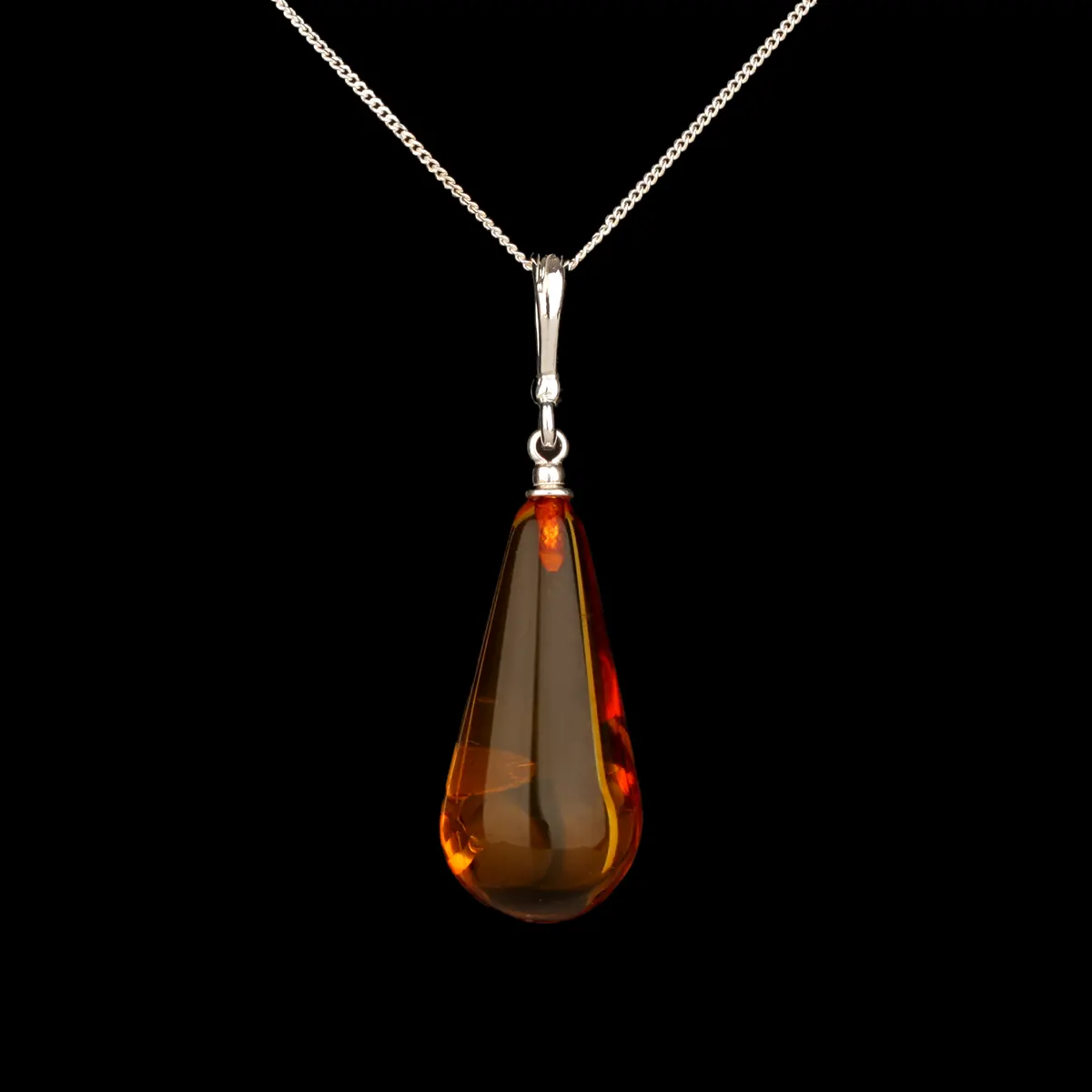  Amber Tear Drop - Irischer Anhänger aus honigfarbenem Bernstein & Sterling Silber