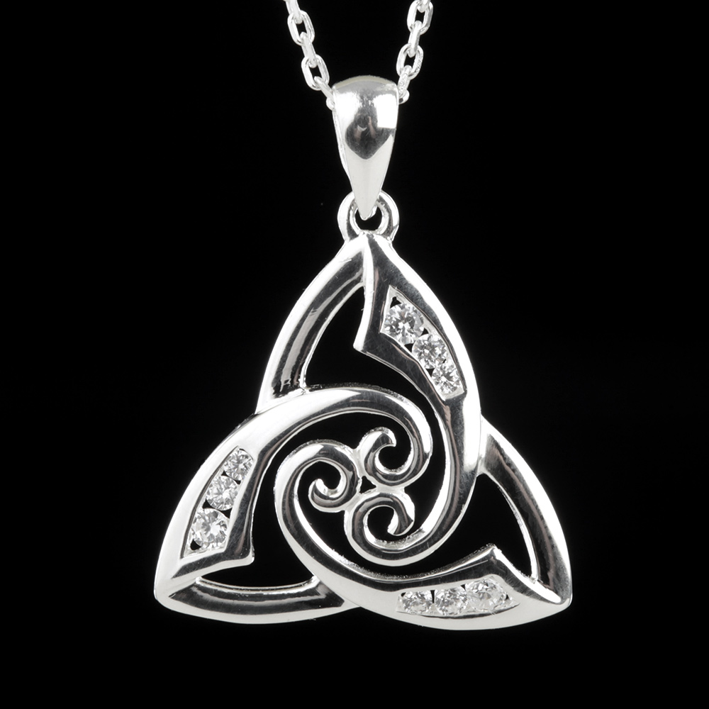 Keltische Trinity Knoten & Triskele Kette aus Irland - Silber & Kristall