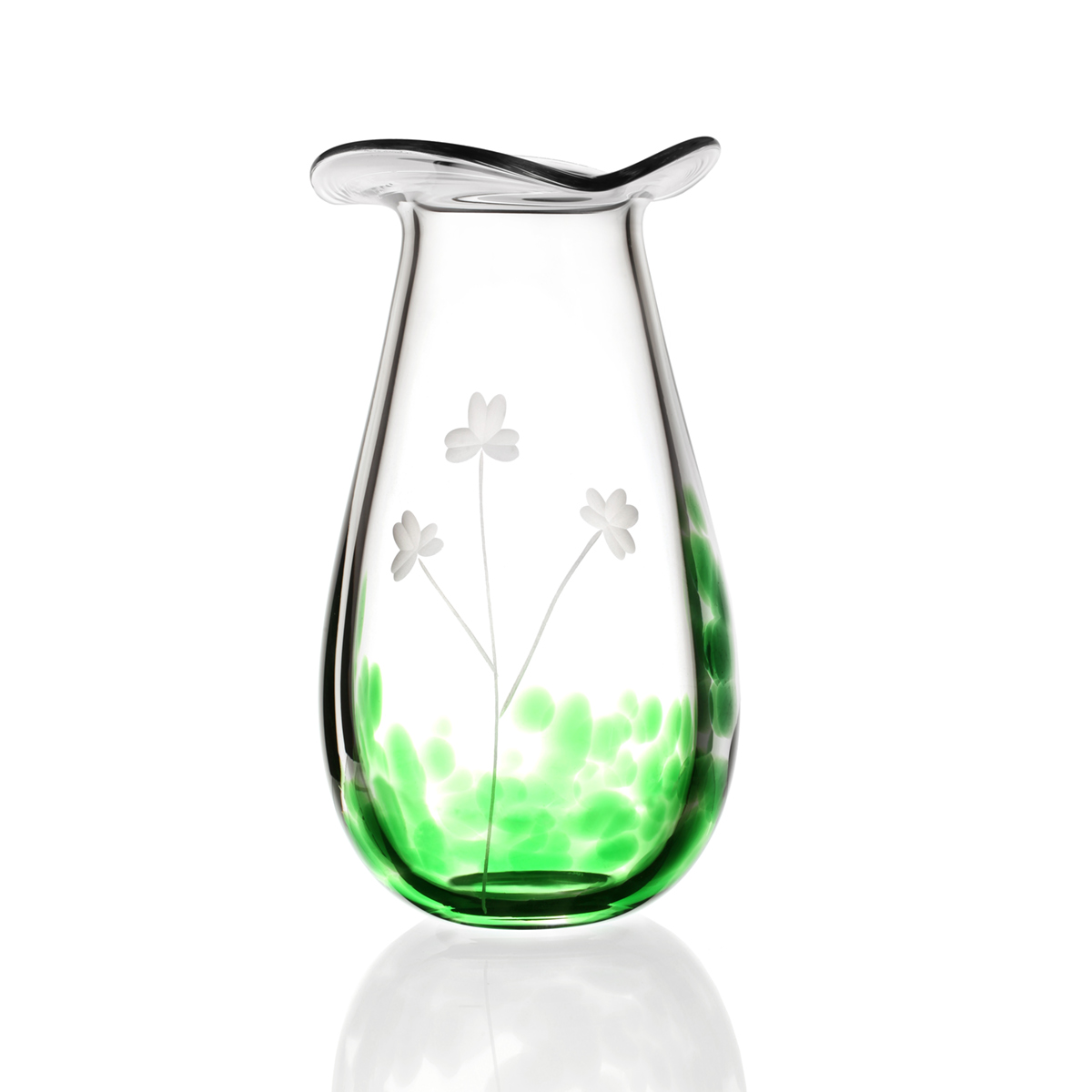 vase-kristall-glas-irland-irish-shamrock-kleeblatt-004a Irish Shamrock Posy Vase aus Kristallglas - Handgefertigt in Irland