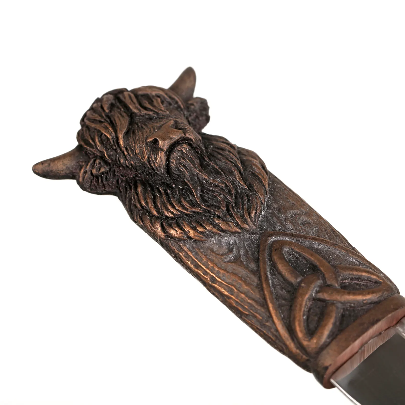 Schottischer Highland Cow Sgian Dubh mit Edelstahlklinge & Lederscheide