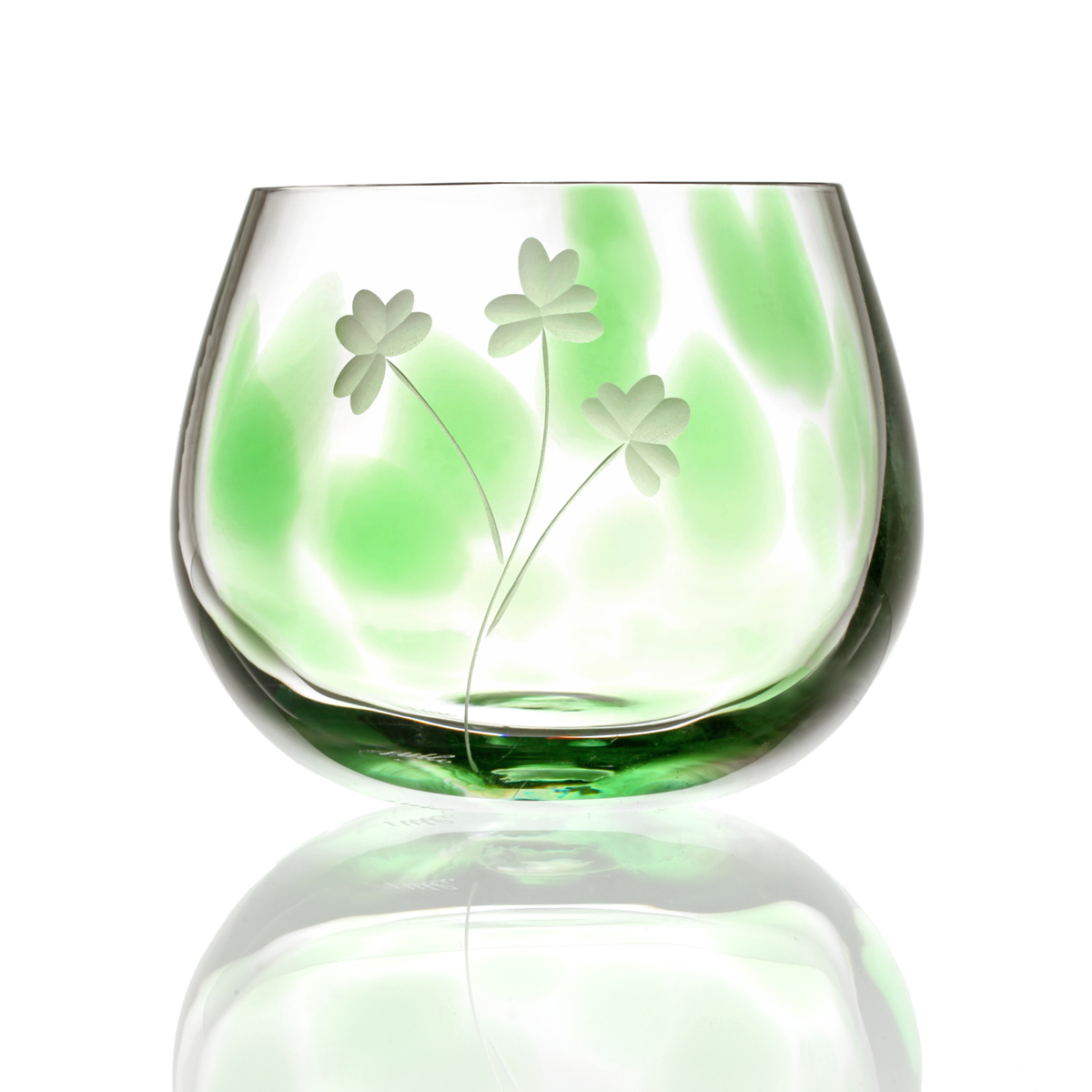 Irish Shamrock Teelicht Glas - Handgefertigtes Kristallglas aus Irland