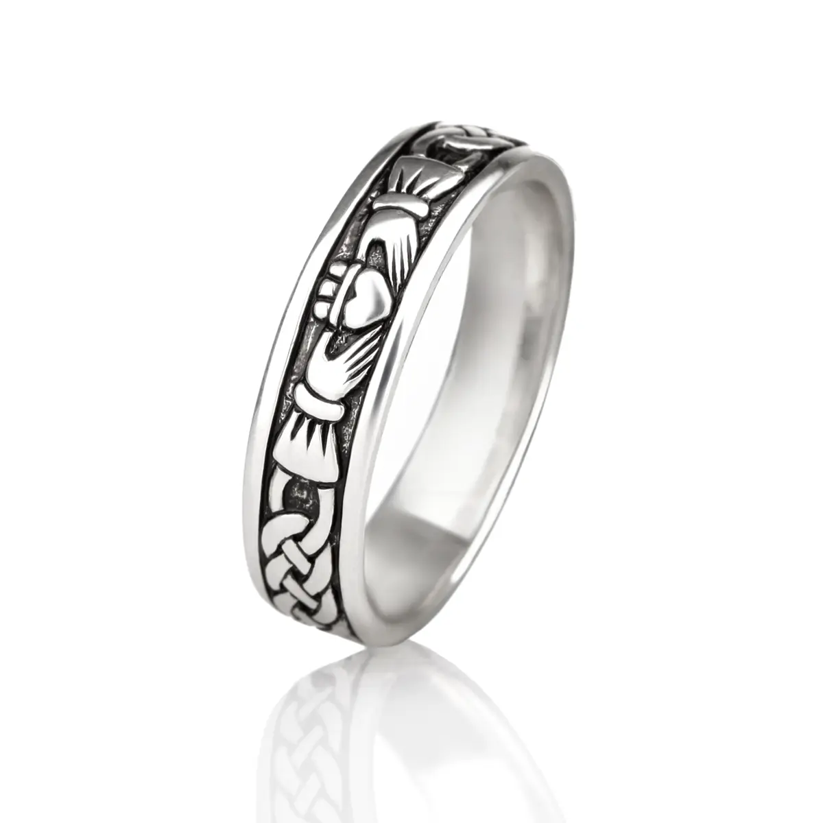 Ring-Claddagh-keltisch-irland-irisch-damen-silber-003 Damen Claddagh Ring mit keltischen Ornamenten – Handgefertigt in Irland