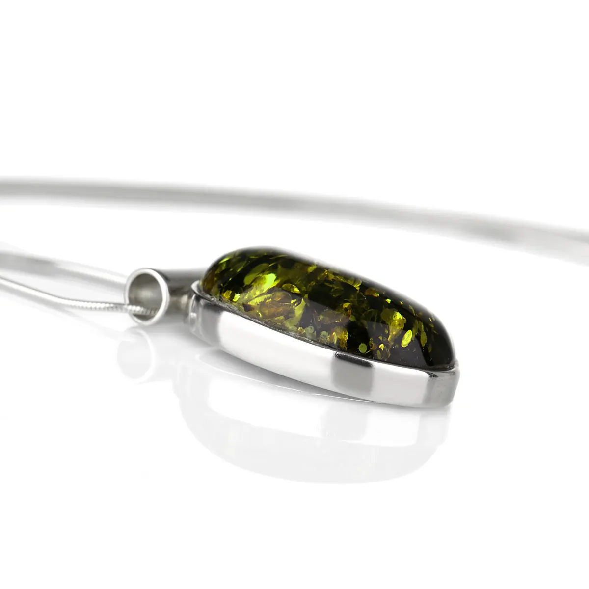 Large Green Amber Drop - Irischer Anhänger aus grünem Bernstein & Sterling Silber