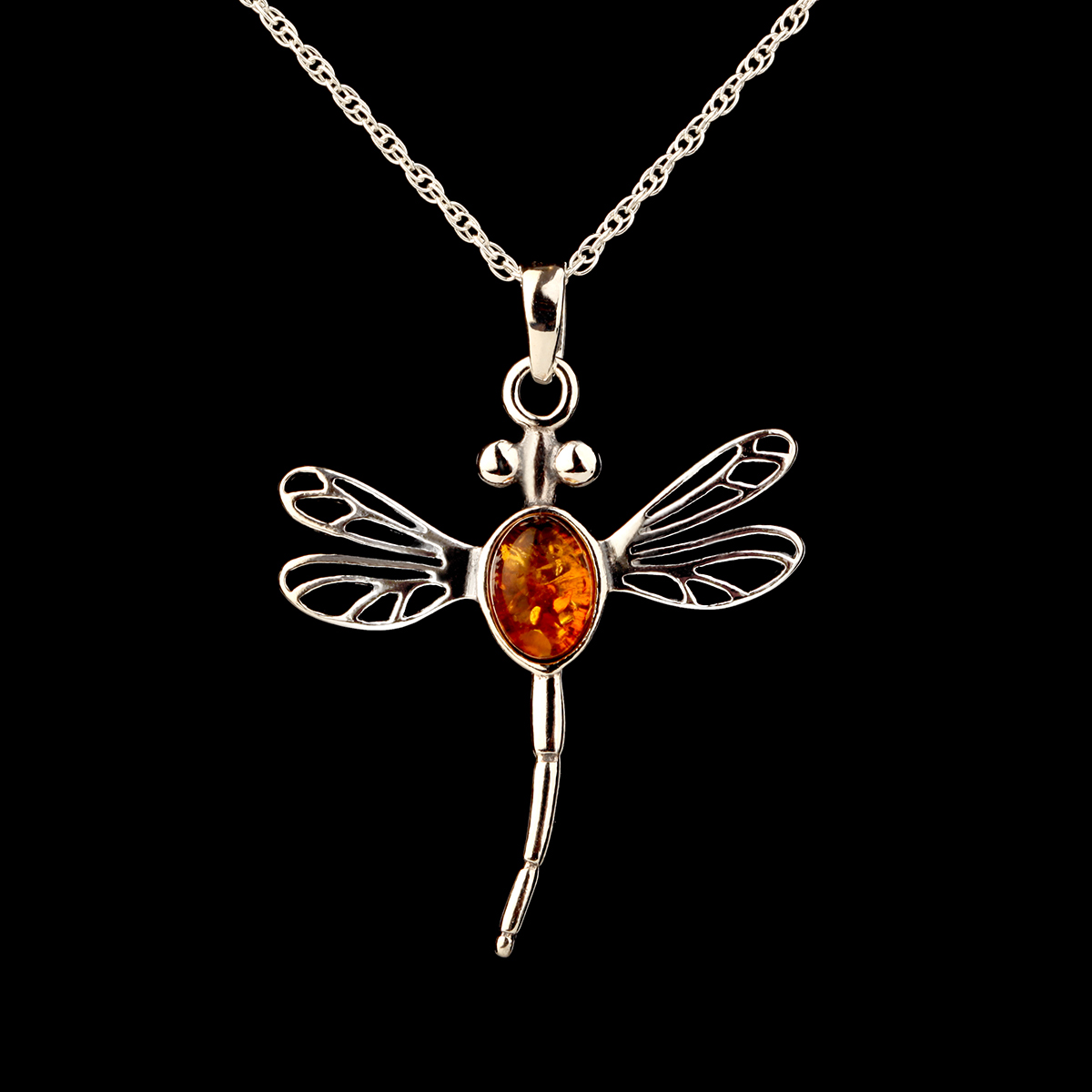 Dragonfly in Amber Kette - Outlander Libelle aus Schottland - Silber & Bernstein