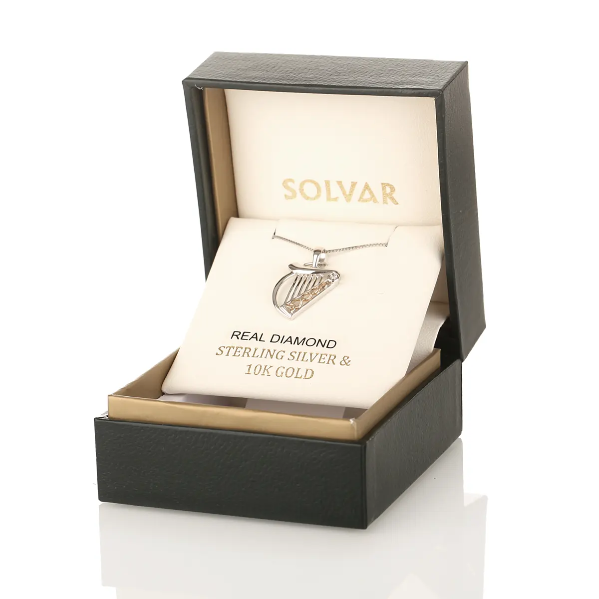 Diamond Irish Harp - fein gearbeitete irische Harfe mit Diamant - 10K Gold & Sterling Silber Diamond Irish Harp - fein gearbeitete irische Harfe mit Diamant - 10K Gold & Sterling Silber