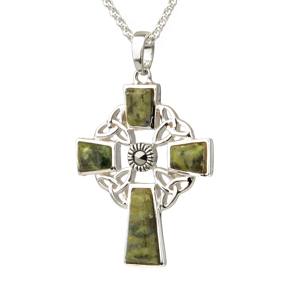 Keltisches Kreuz Kette aus Irland - Connemara Marmor & Markasit