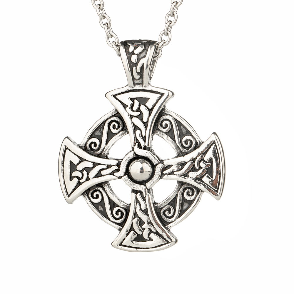 Keltisches Kreuz aus Edelstahl mit Stahlkette - Handgefertigt in Schottland