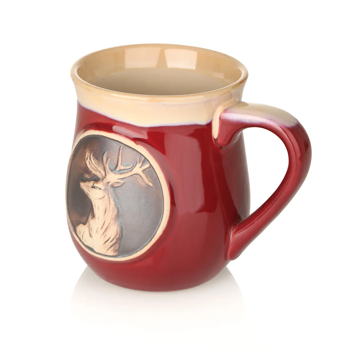 kaffee-becher-mug-tasse-schottland-highland-stag-hirsch-008 Highland Stag Stoneware Mug - Schottischer Hirsch Keramik Becher in Rot