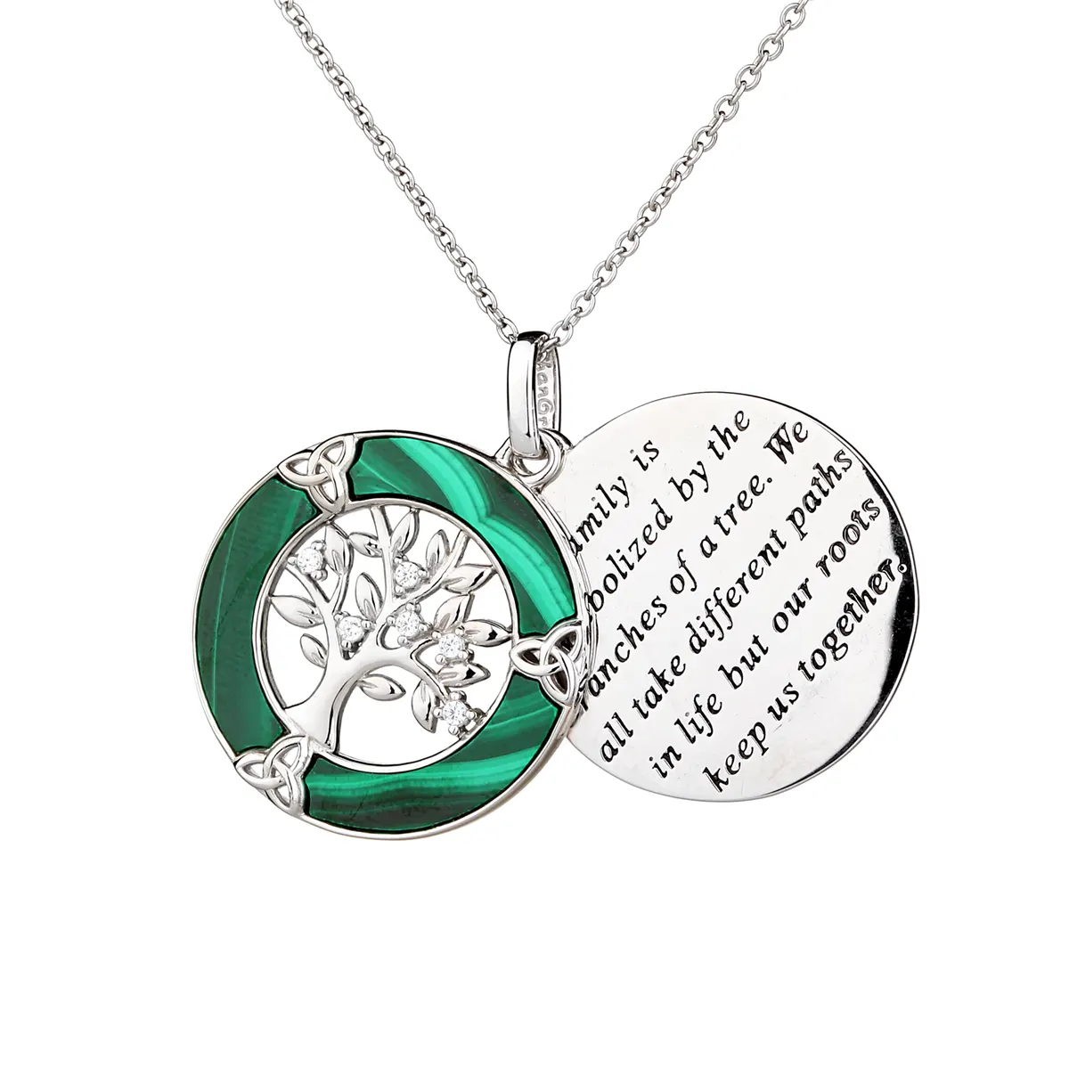 Kette-Anhaeger-family-malachit-silber-lebensbaum-013 Family Tree of Life - Keltische Lebensbaum Kette mit Malachit und Kristall