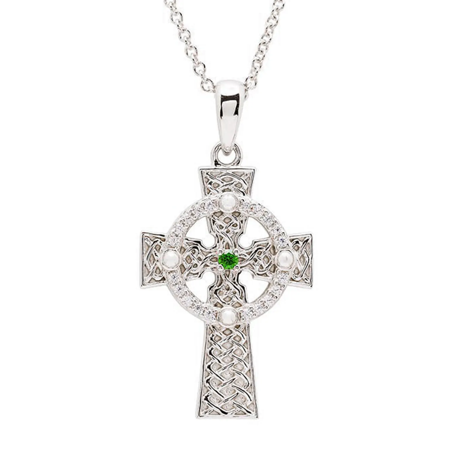 Keltisches Kreuz Anhänger & Kette aus Irland - Sterlingsilber & Kristall