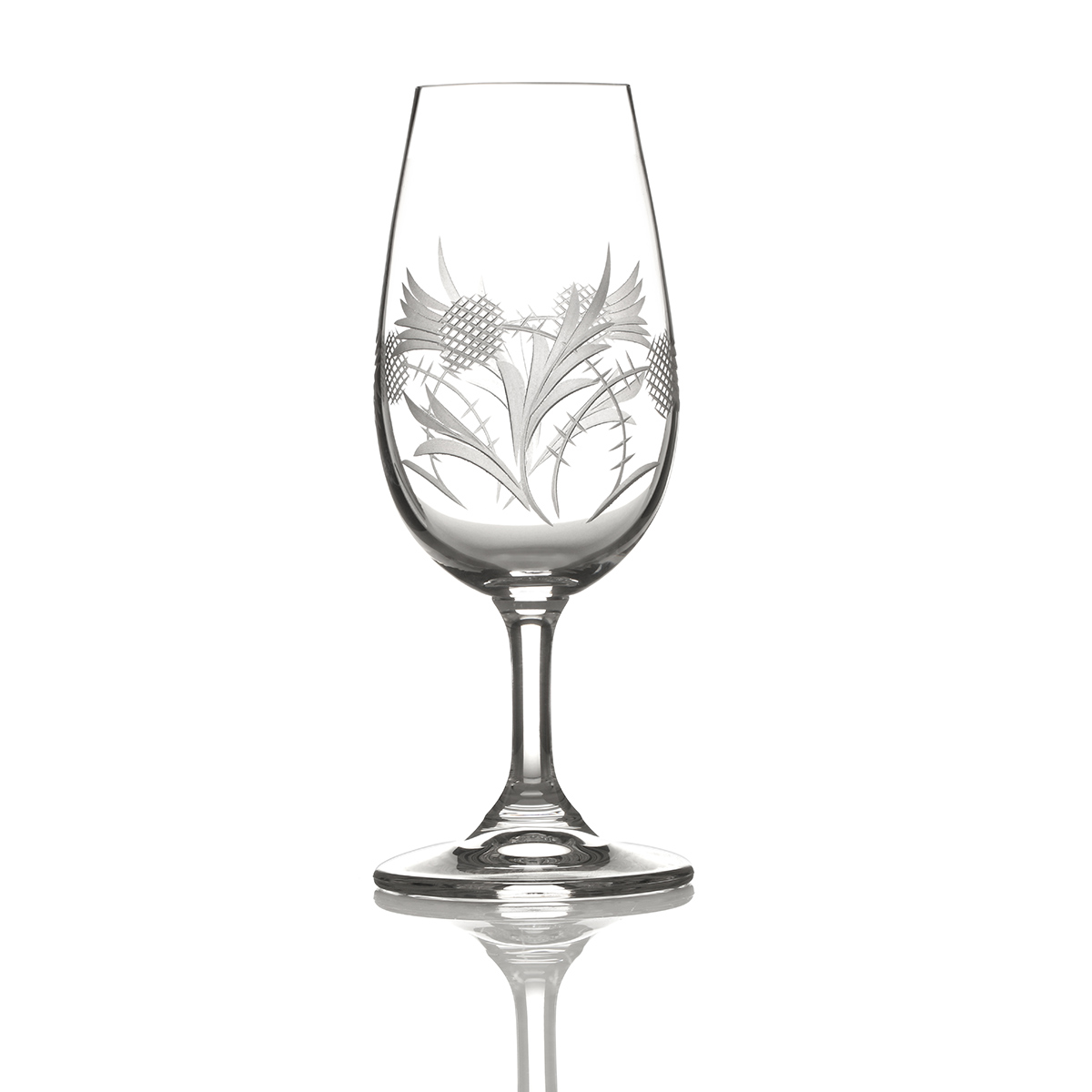 dram-tasting-whisky-kristall-glas-thistle-distel-001 Flower of Scotland - Schottische Distel Whisky Tasting Glas / Nosing Copita