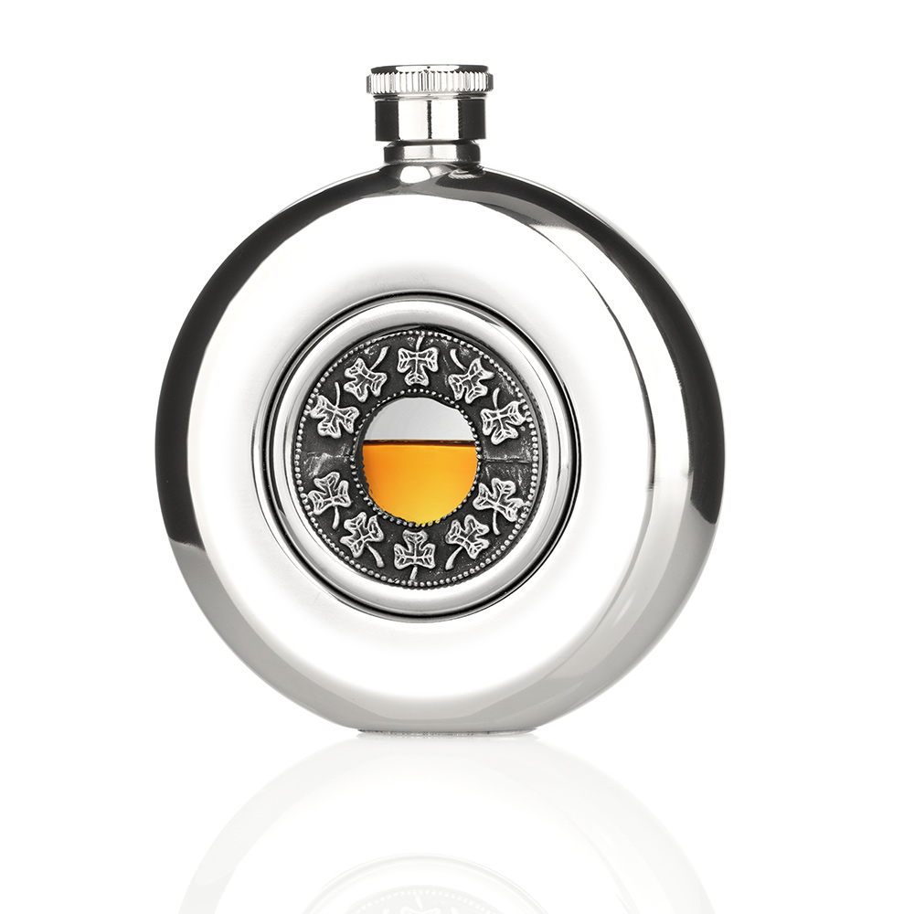 steel-celtic-flask-stahl-flachmann-keltisch-003 Irish Shamrock Flachmann aus Irland -  Edelstahl & Zinn - irisches Kleeblatt