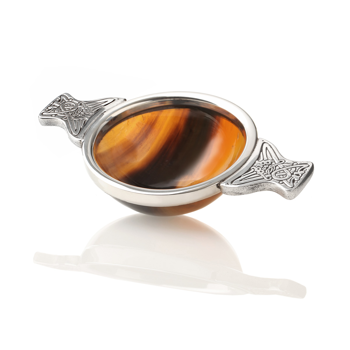 quaich-whisky-schottland-horn-zinn-003 Highland Hunter's Whisky Quaich - Horn & Zinn mit keltischen Ornamenten