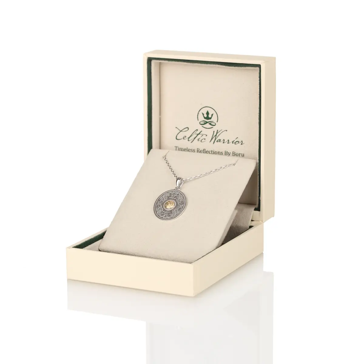 kette-anhaenger-keltisch-celtic-warrior-irland-silber-gold-rund-002 Celtic Warrior Disc - keltische Kette aus Irland mit Gold Bead