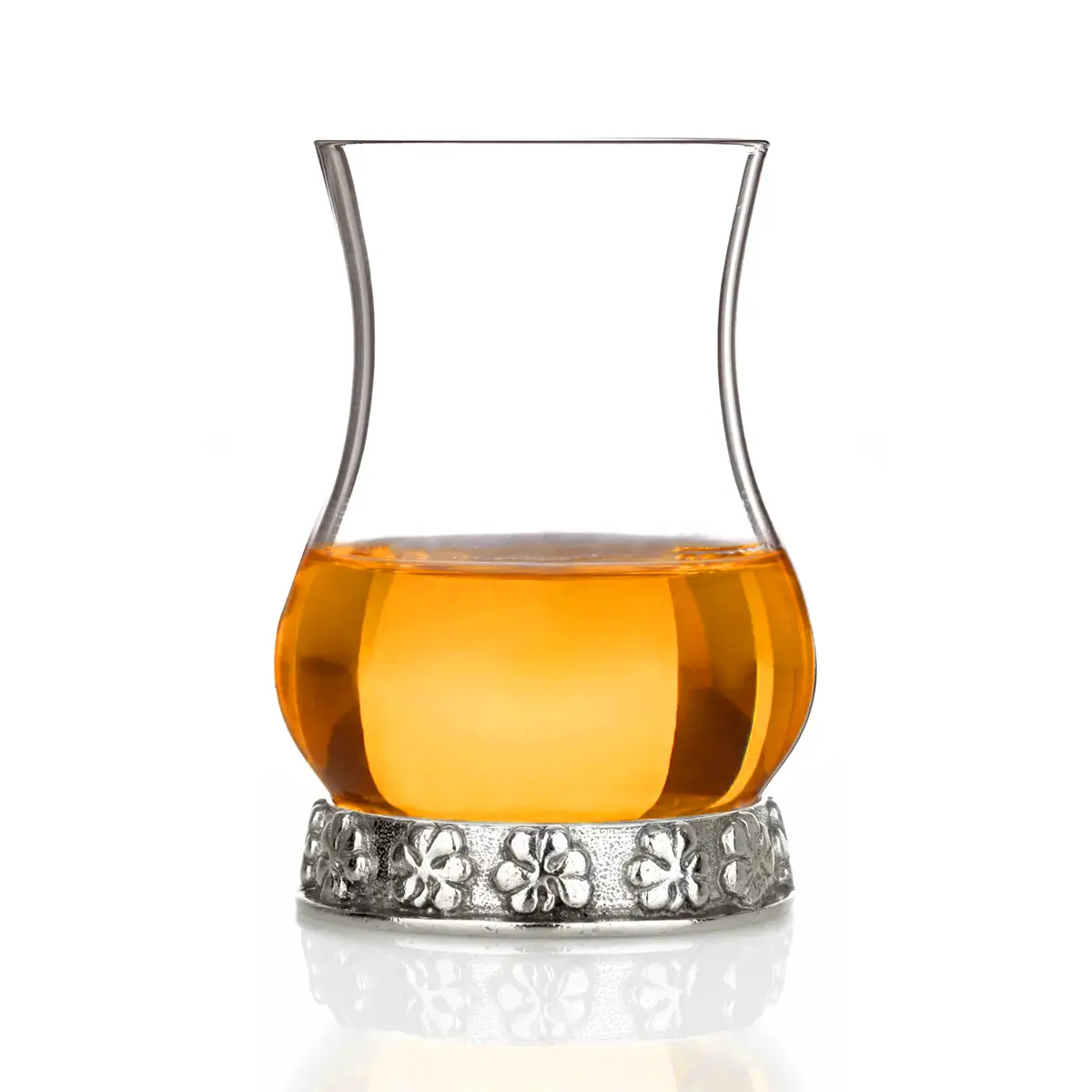 Außergewöhnliches Whiskey Tasting Glas mit Irish Shamrock Zinnverzierung