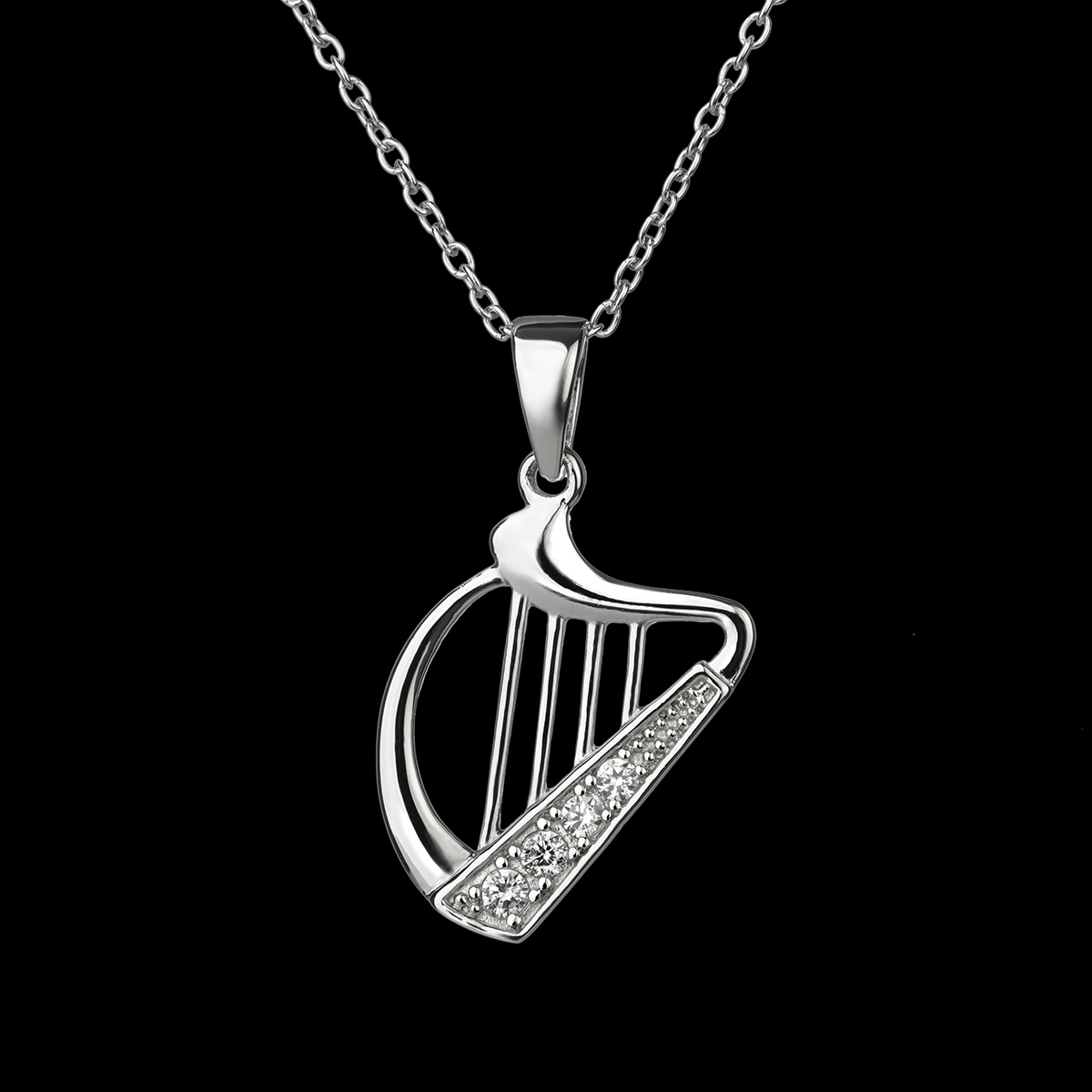 Nouveau Crystal Harp Kette - Irische Harfe aus Sterling Silber & Kristall