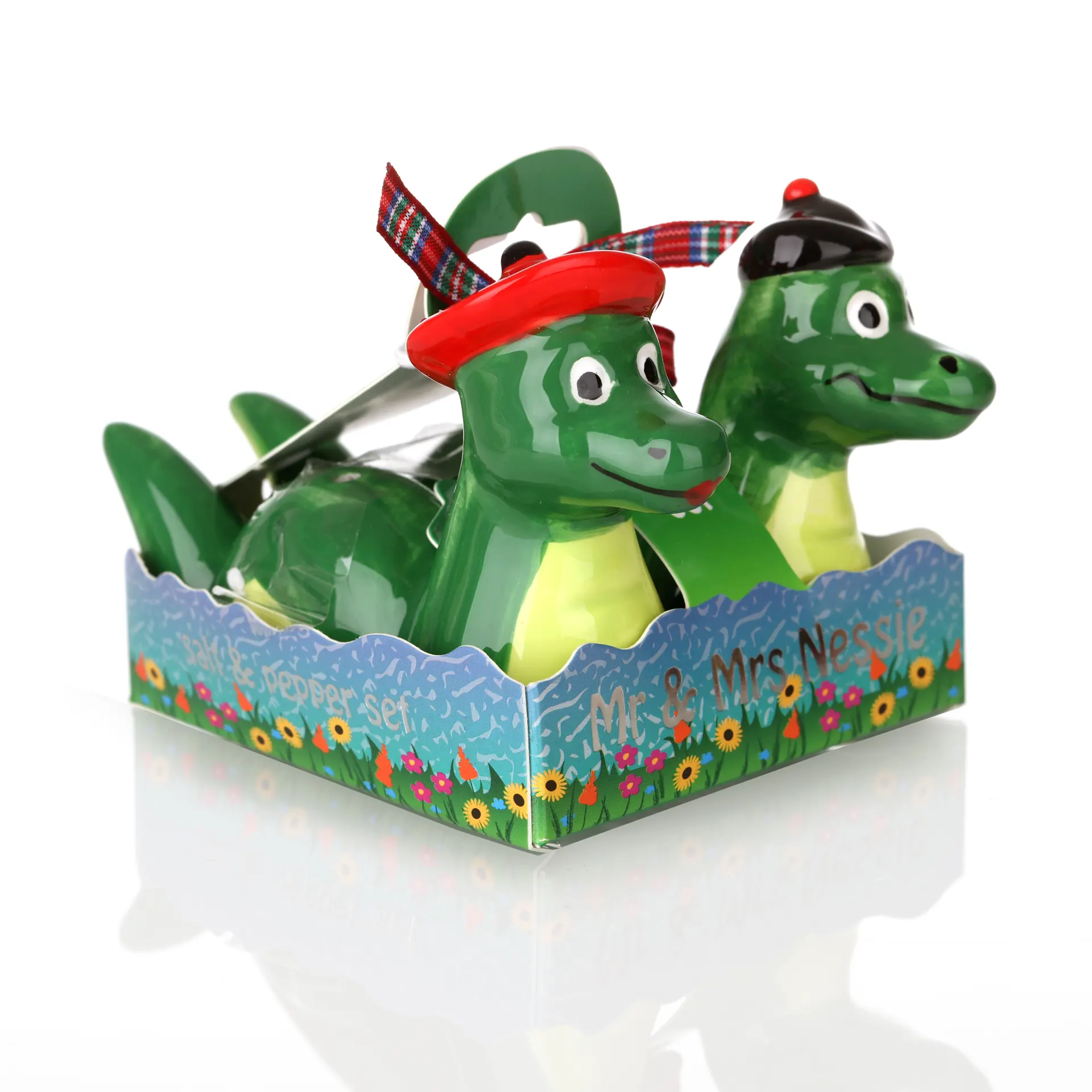 Mr & Mrs Nessie - Handbemalte Loch Ness Monster als Keramik Salz- und Pfefferstreuer Set