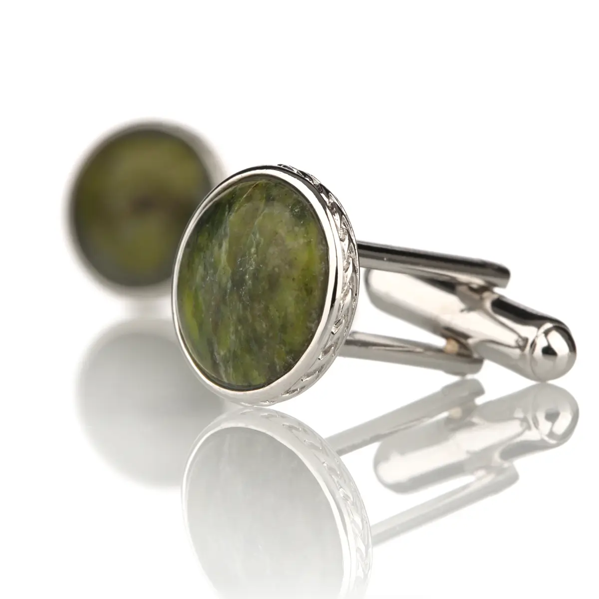 manschettenknoepfe-cufflinks-connemara-marmor-irland-silber-003 Runde Manschettenknöpfe aus Connemara Marmor mit keltischem Muster