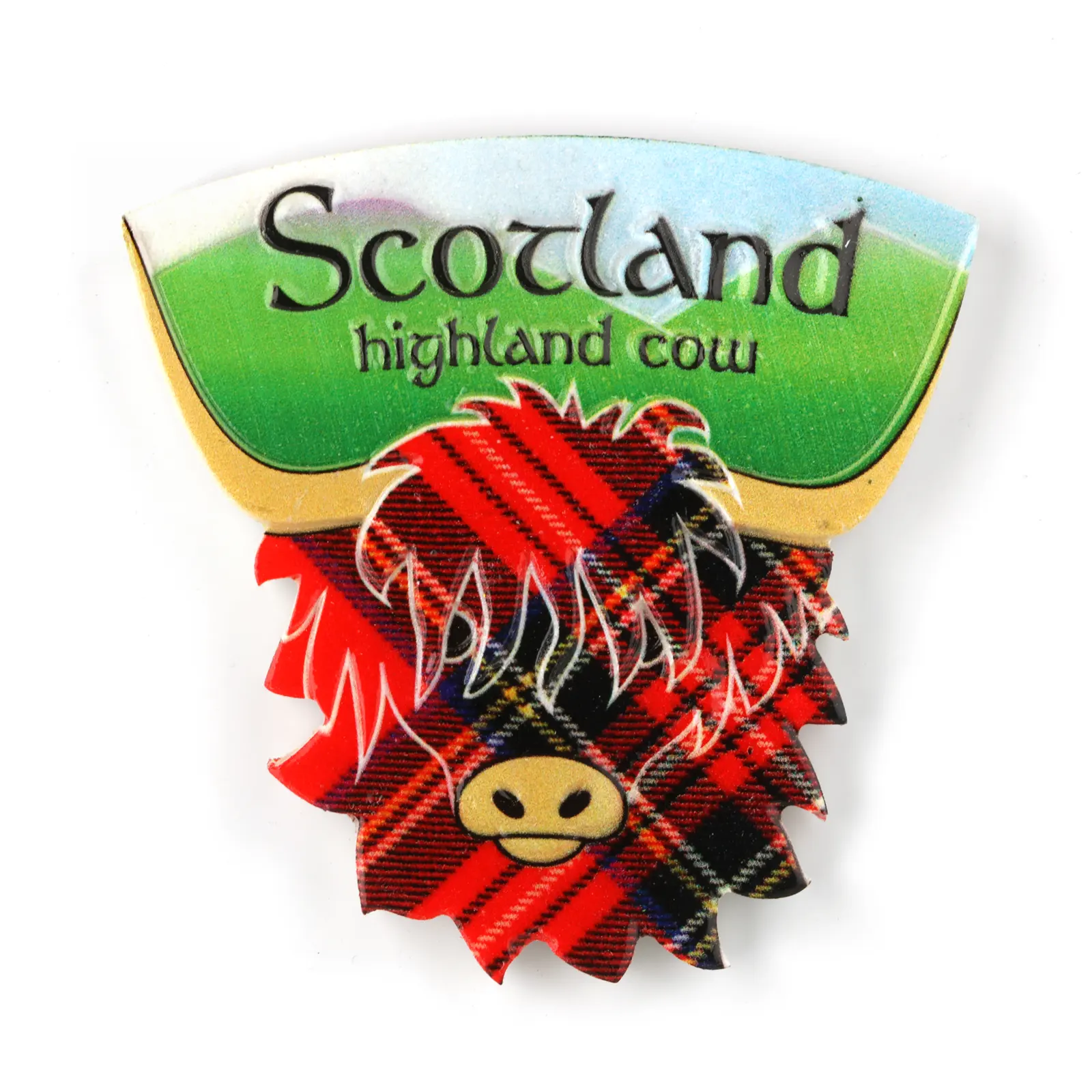 Highland Cow Magnet / Kühlschrankmagnet mit Tartan-Muster