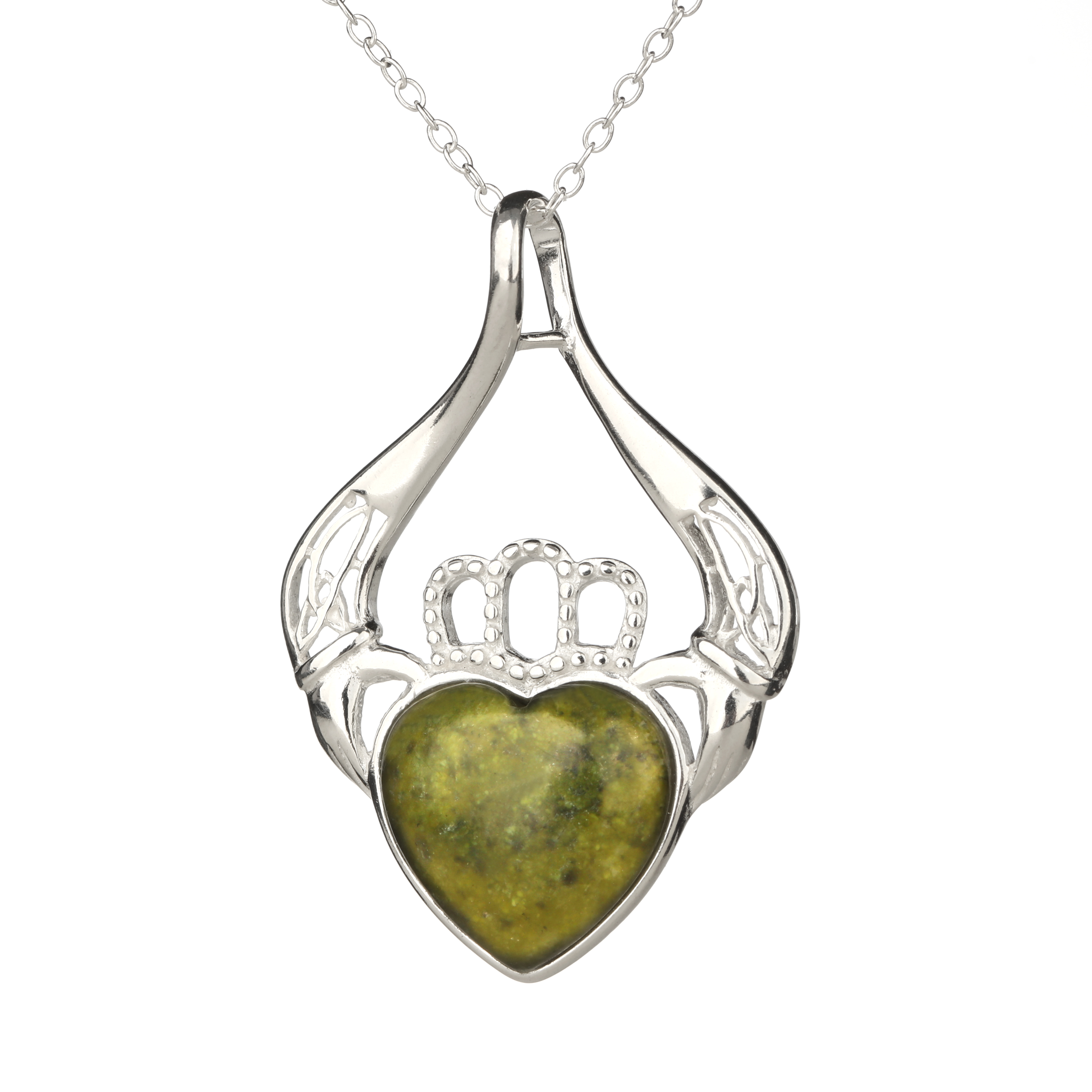 Irish Claddagh Heart Kette - Sterling Silber & Connemara Marmor aus Irland