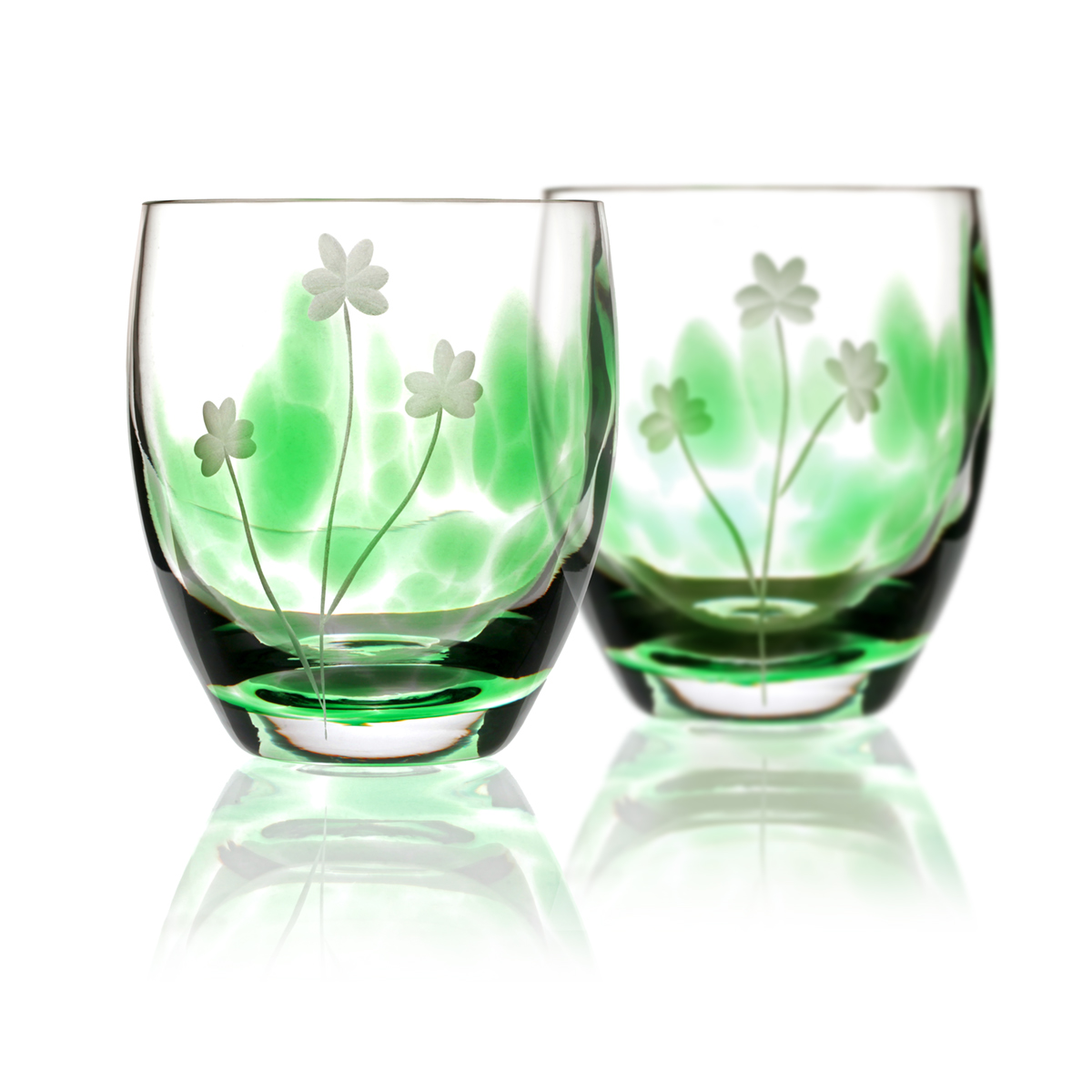 whiskey-glas-irland-irish-shamrock-kleeblatt-003-a3 2 x Irish Shamrock Whiskey Tumbler - Handgefertigtes Kristallglas aus Irland