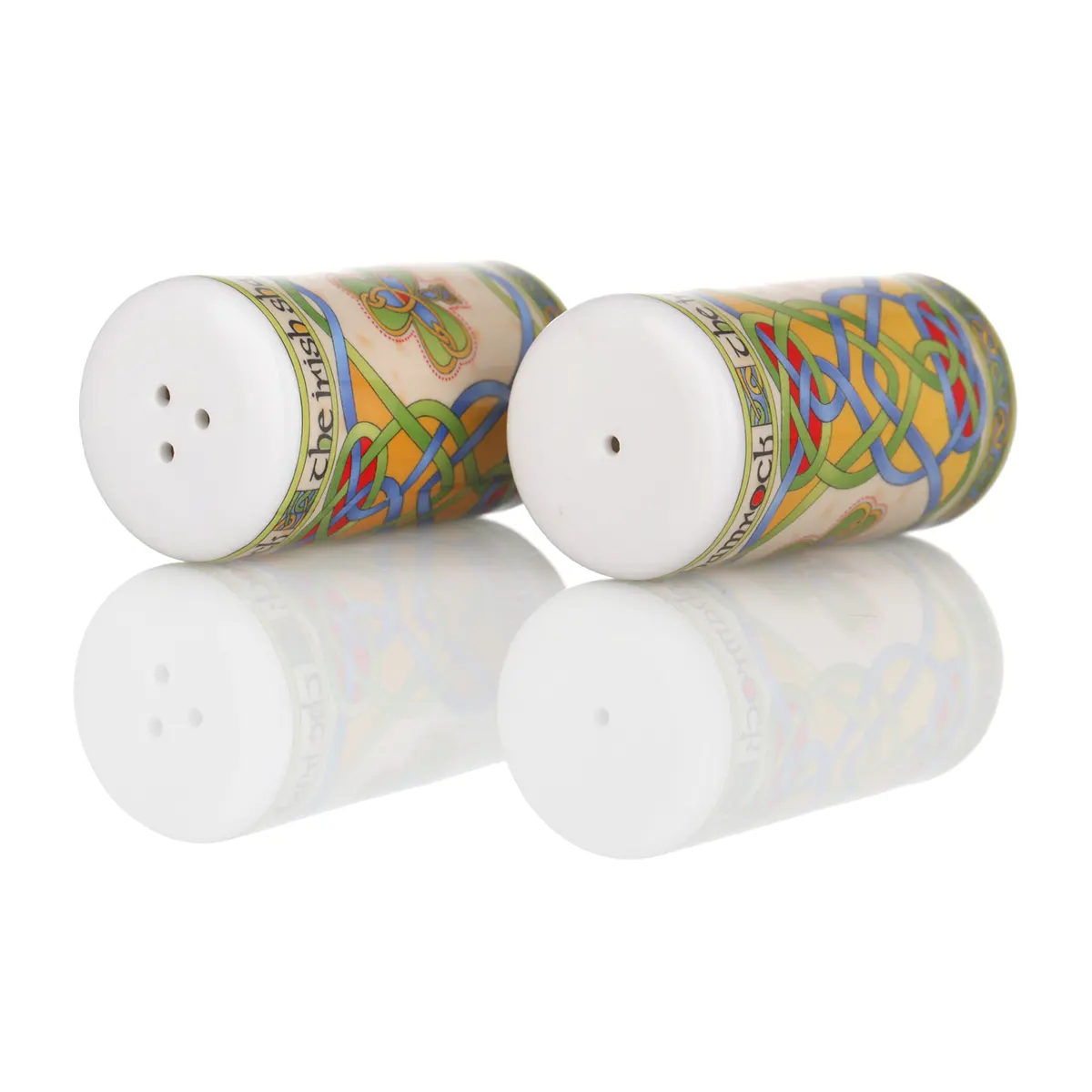 Irish Shamrock Salz und Pfefferstreuer Set mit irischen Kleeblättern & keltischen Ornamenten Irish Shamrock Salz und Pfefferstreuer Set mit irischen Kleeblättern & keltischen Ornamenten