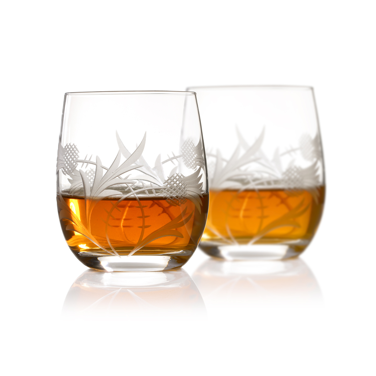 whisky-glas-crystal-kristall-schotland-distel-001b 2 x Flower of Scotland Barrel Tumbler - Kristall Whiskyglas mit Distelschliff aus Schottland