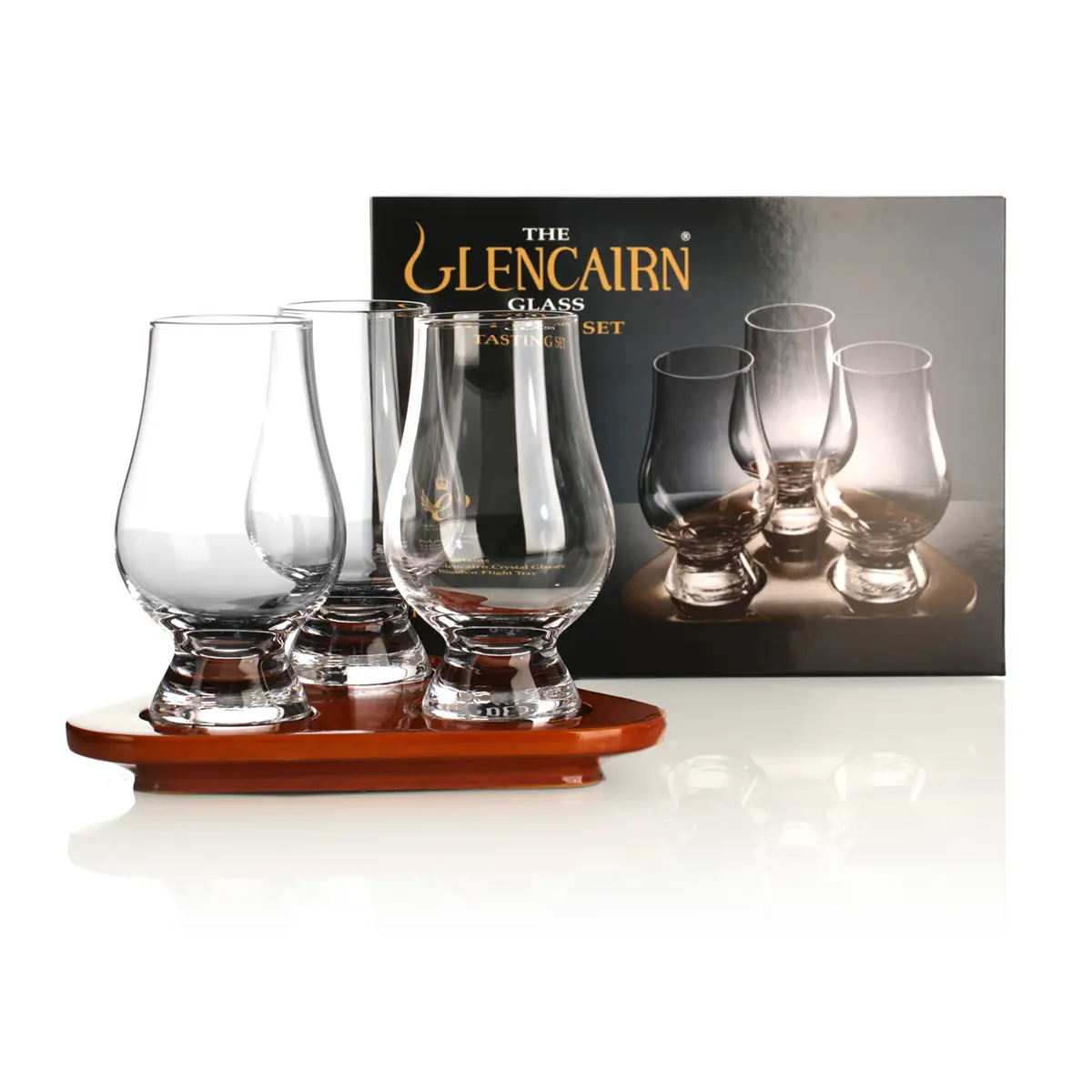 Glencairn Flight Tray Tasting Set - 3 Whisky Gläser mit Eichentablett