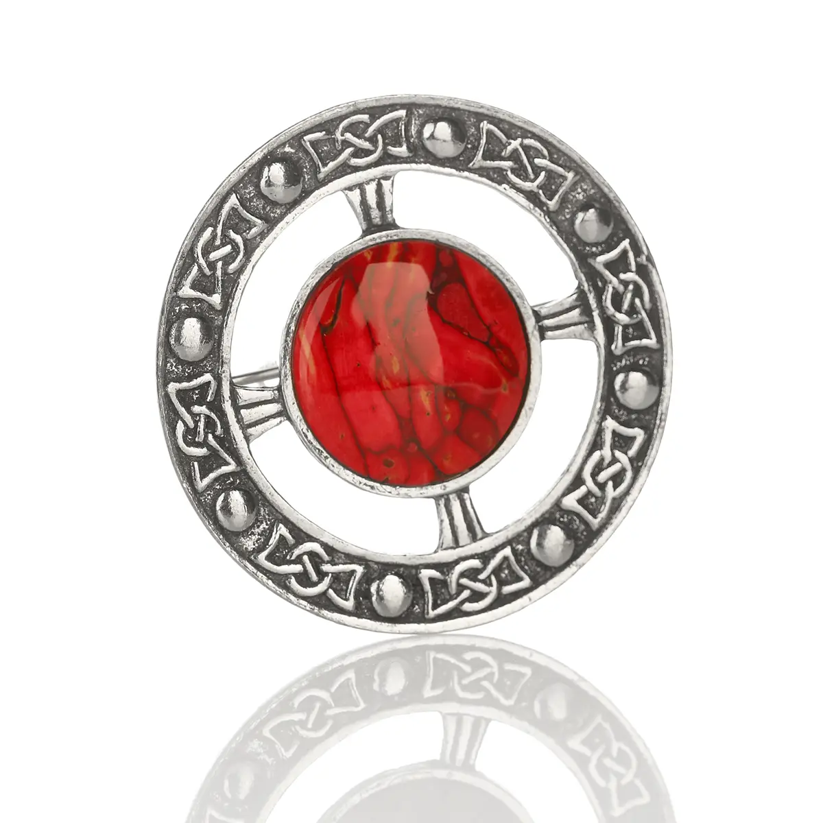 brosche-anstecknadel-schottischer-heathergem-schmuck-silber-002 Celtic Heathergem - Runde Highland Brosche mit keltischen Mustern