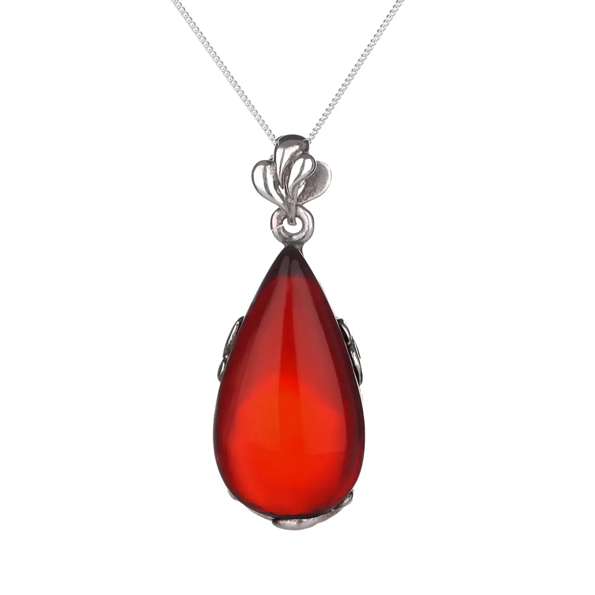 Cognac Red Amber Drop - Irischer Anhänger aus rotem Bernstein & Sterling Silber Cognac Red Amber Drop - Irischer Anhänger aus rotem Bernstein & Sterling Silber