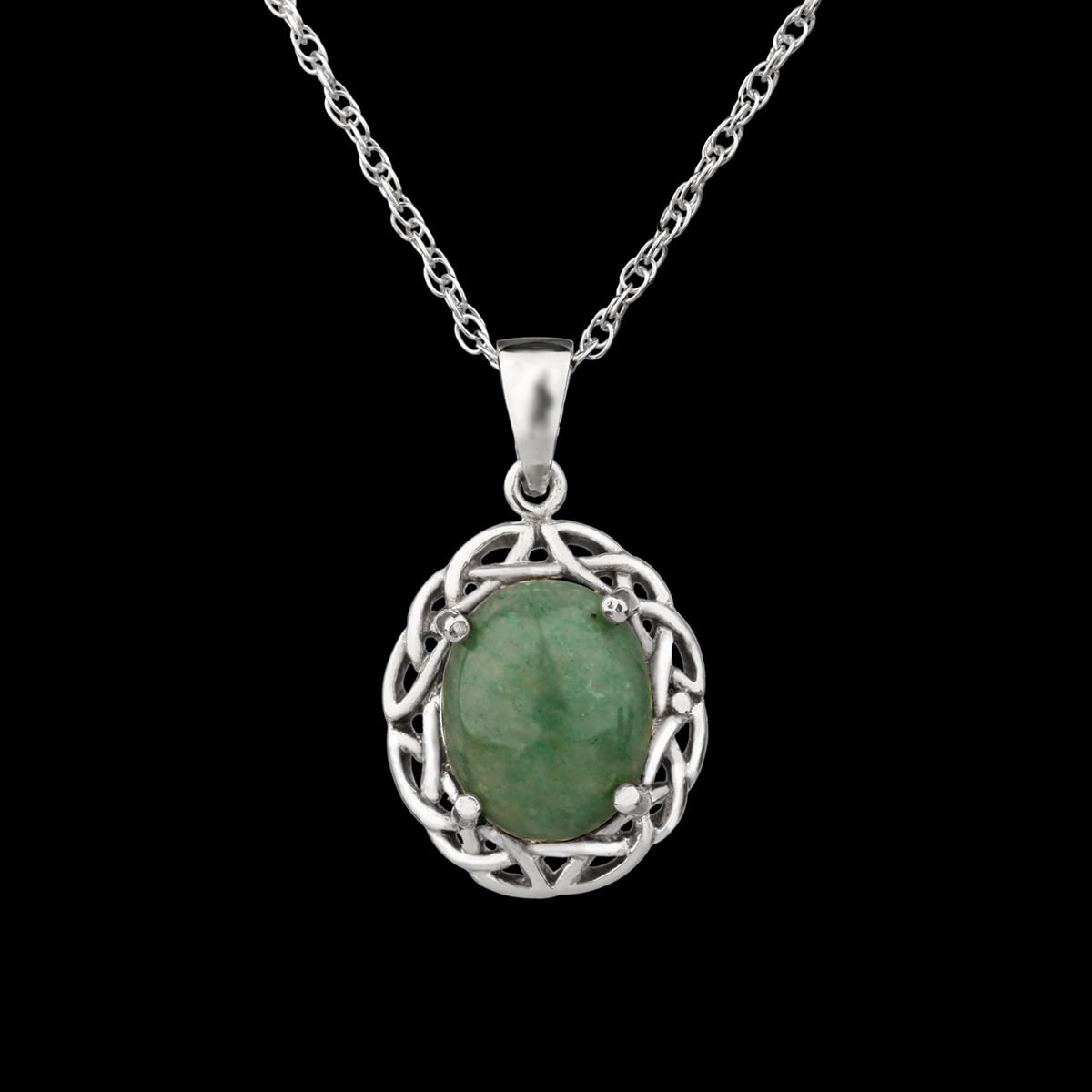 kette-anhaenger-keltisch-silber-gruen-jade-schottland-001 Ovaler keltischer Anhänger aus Schottland -  Sterling Silber & grüne Jade