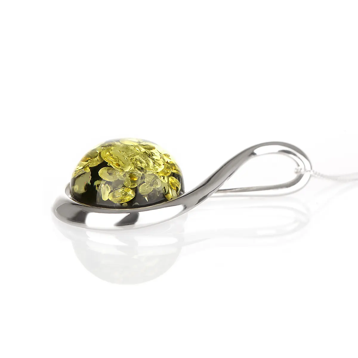 Silver Green Amber - Irische Kette aus grünem Bernstein & Sterling Silber