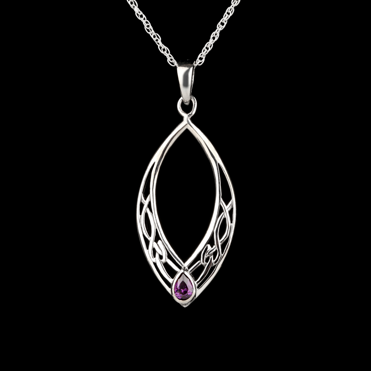 kette-anhaenger-schottisch-keltisch-kristall-amethyst-003 Ovaler keltischer Anhänger aus Schottland - Sterling Silber & Kristall