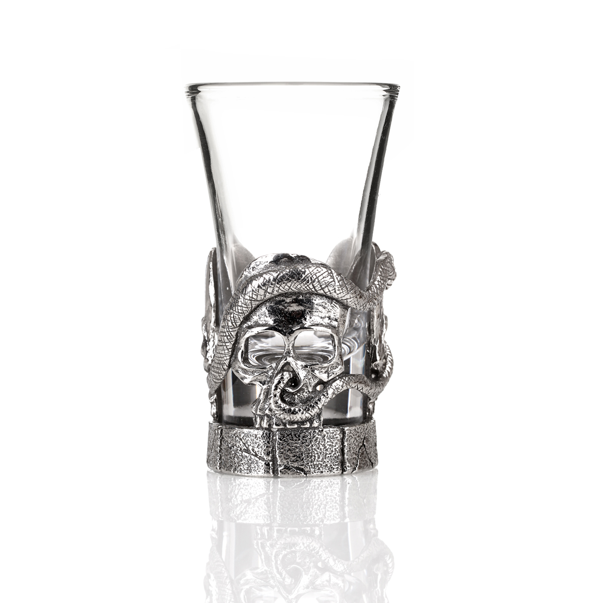 shotglas-schnaps-glas-skull-piraten-totenkopf-schlange-silber-002 Skull Shotglas - Handgefertigtes Totenkopf Schnapsglas aus England
