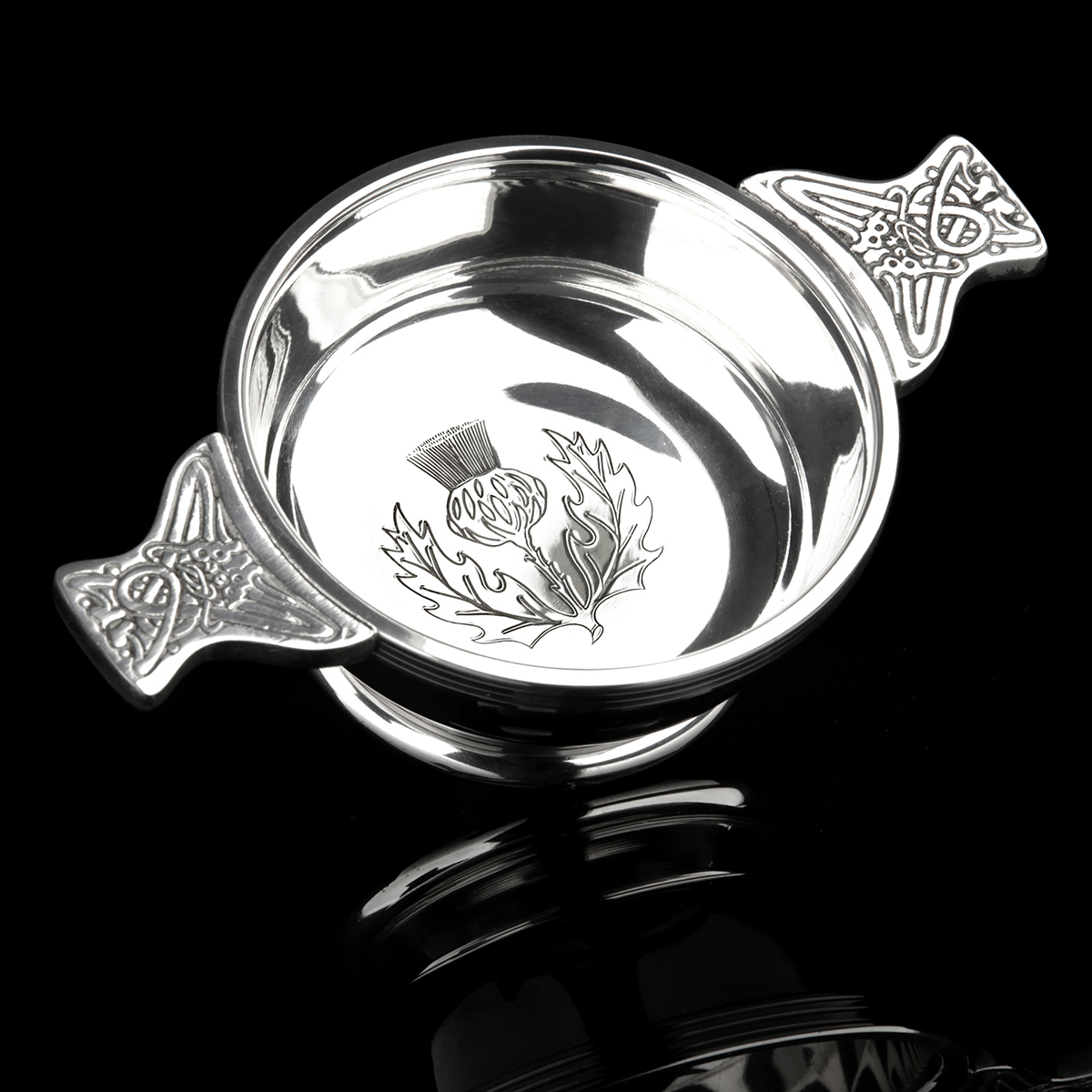 quaich-whisky-schottland-keltisch-zinn-distel-thistle-003 Scottish Thistle Highland Whisky Quaich - schottische Distel & keltische Muster
