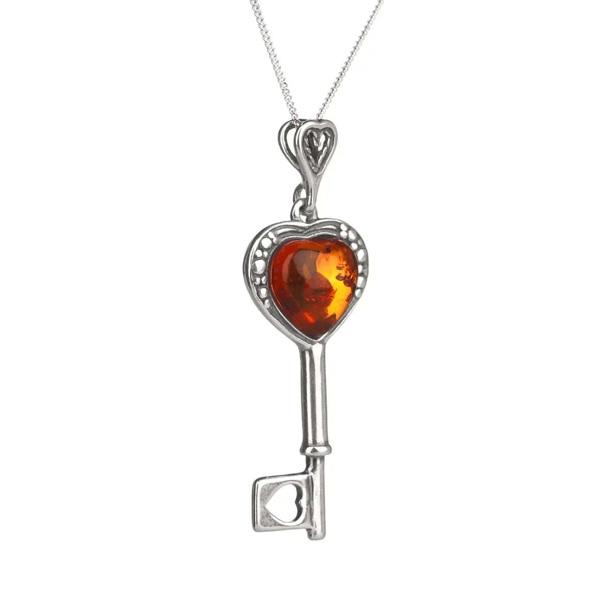 Amber Love Key - Irischer Schlüssel Anhänger aus honigfarbenem Bernstein & Sterling Silber Amber Love Key - Irischer Schlüssel Anhänger aus honigfarbenem Bernstein & Sterling Silber