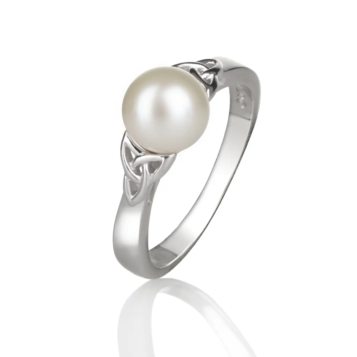Ring-Irland-Keltisch-Trinity-Perle-Silber-003 Trinity Pearl Ring - Sterling Silber mit Perle - handgefertigt in Irland
