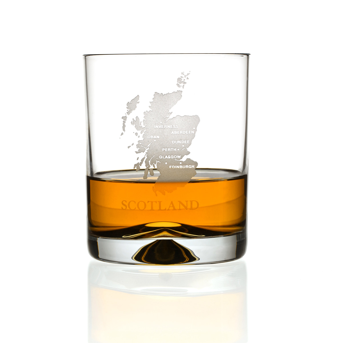 Map Of Scotland - Handgefertigter Whisky Tumbler aus Kristallglas mit Gravur