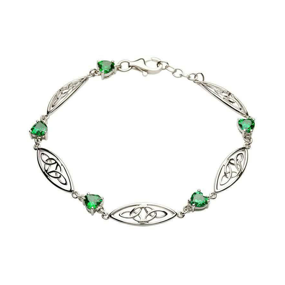 Trinity Crystal - Keltisches Armband aus Silber mit grünen Kristallen