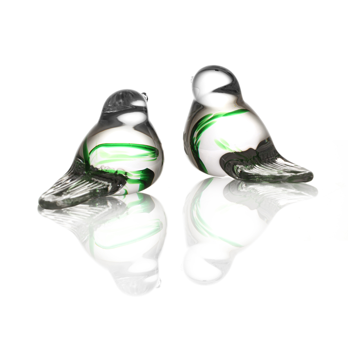 Irish Shamrock Love Birds - 2 handgefertigte Kristallglas Vögel aus Irland