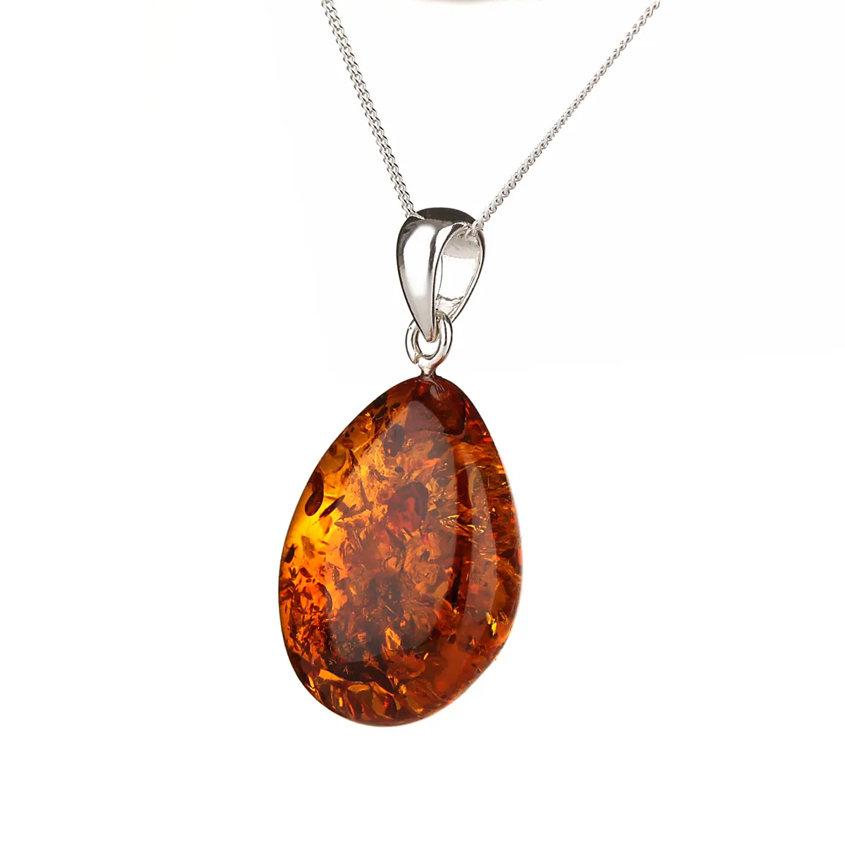 Classic Amber Drop - Irischer Anhänger aus honigfarbenem Bernstein & Sterling Silber