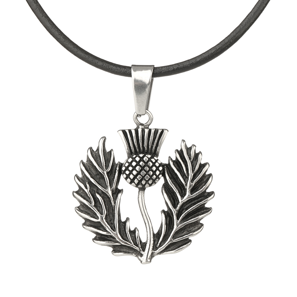 scottish-thistle-distel-edelstahl-steel-002 Schottische Distel - Anhhänger aus Edelstahl mit Lederband - Made in Scotland
