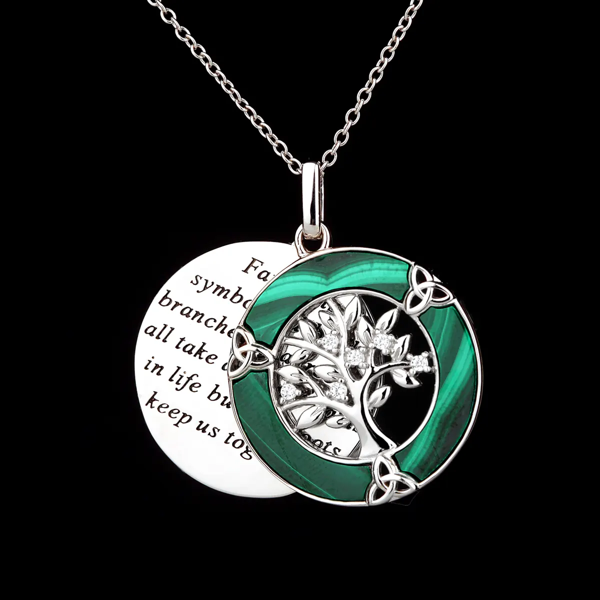 Kette-Anhaeger-family-malachit-silber-lebensbaum-015 Family Tree of Life - Keltische Lebensbaum Kette mit Malachit und Kristall