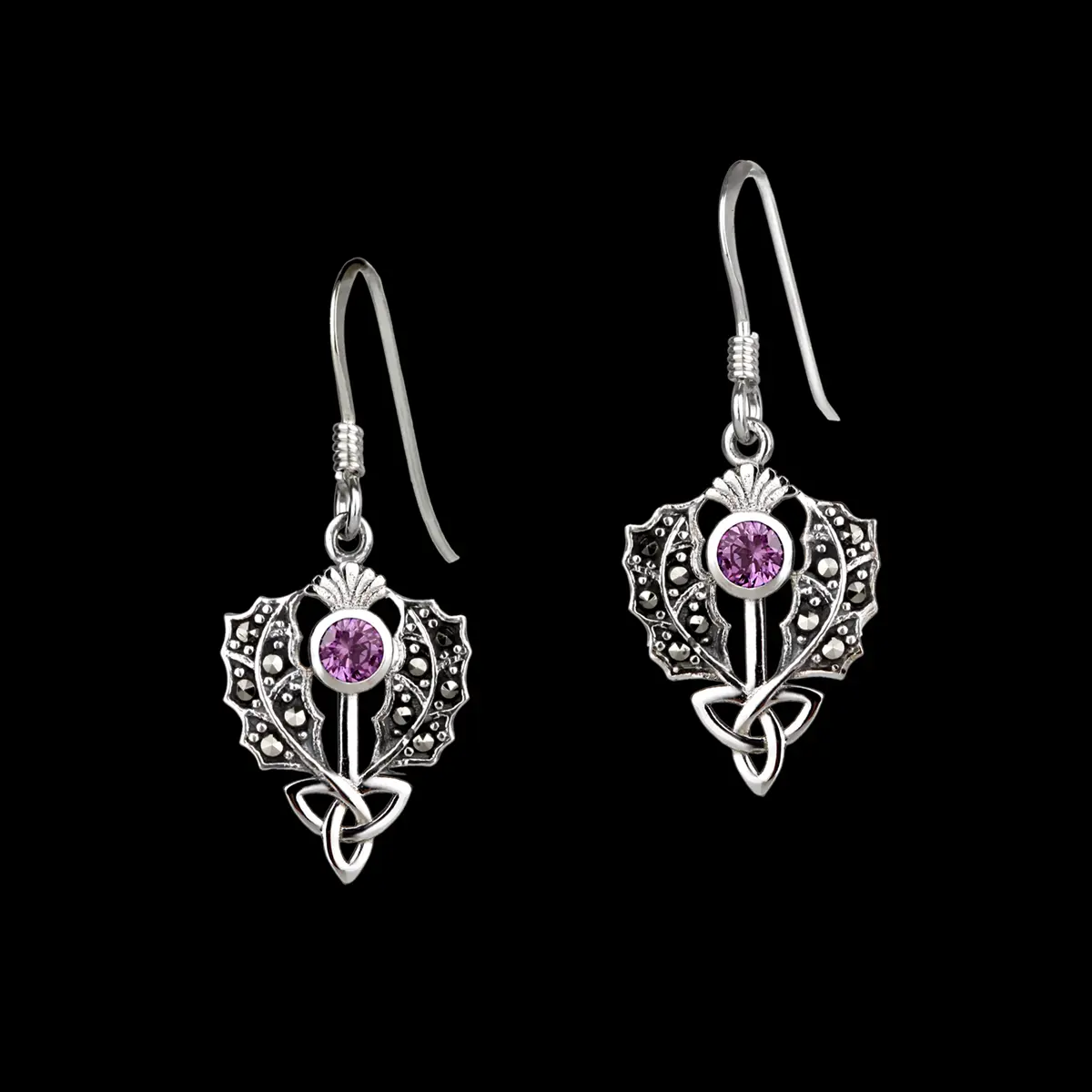 ohrhaenger-ohrschmuck-schottland-distel-scottish-thistle-silber-007 Scottish Thistle - Schottische Distel Ohrhänger aus Sterling Silber mit Markasit & Amethyst